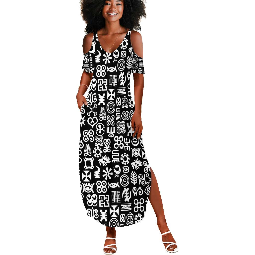 African Adinkra Summer Maxi Dress - Mixed Pattern Symbols