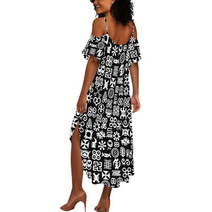 African Adinkra Summer Maxi Dress - Mixed Pattern Symbols