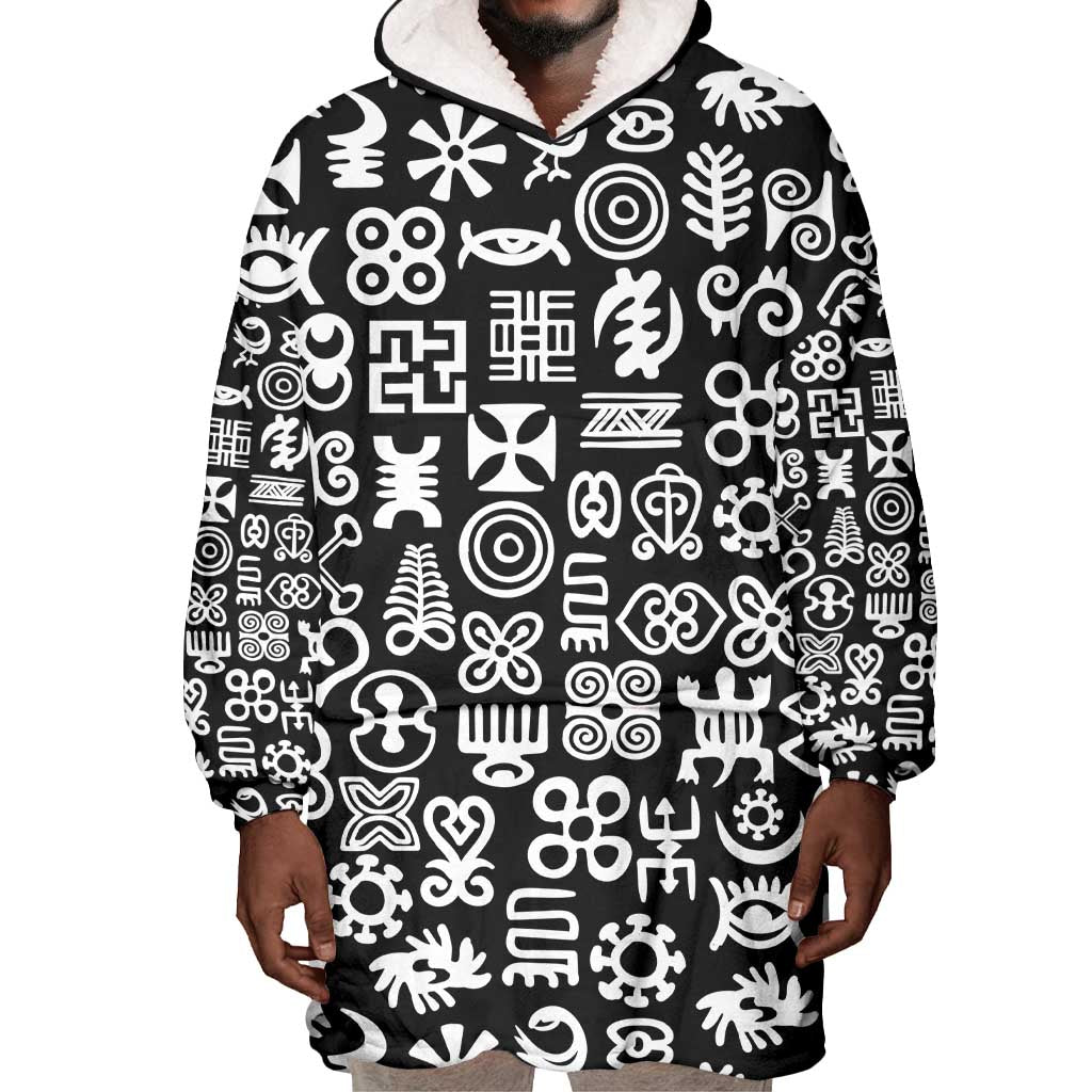 African Adinkra Wearable Blanket Hoodie - Mixed Pattern Symbols