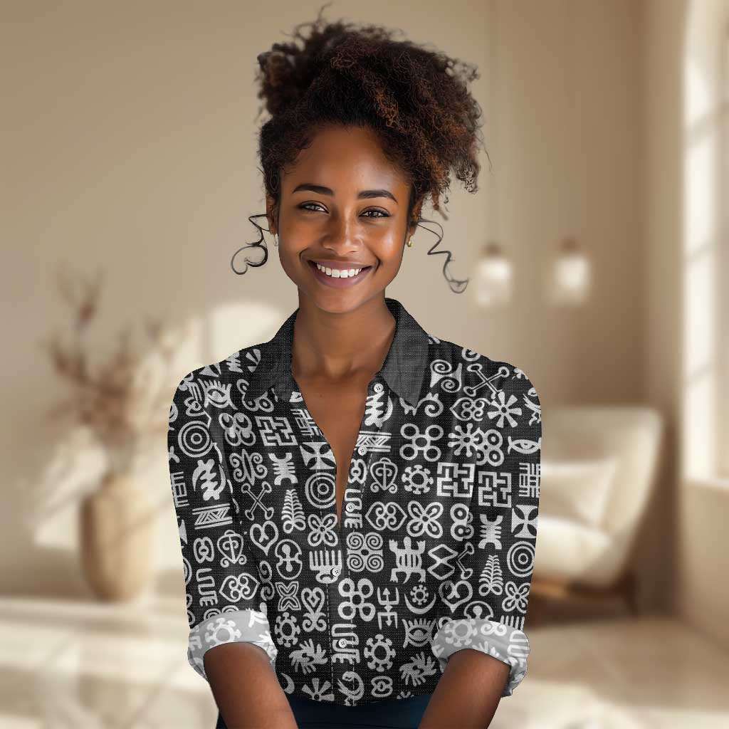 African Adinkra Women Casual Shirt - Mixed Pattern Symbols