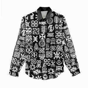 African Adinkra Women Casual Shirt - Mixed Pattern Symbols