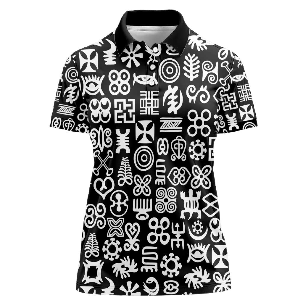 African Adinkra Women Polo Shirt - Mixed Pattern Symbols