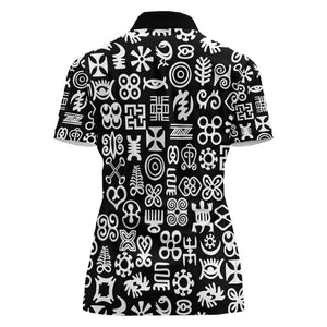 African Adinkra Women Polo Shirt - Mixed Pattern Symbols