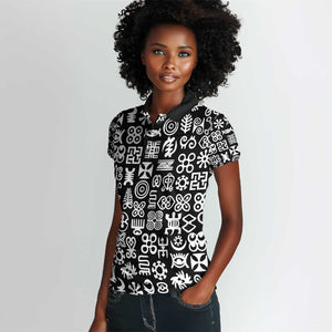 African Adinkra Women Polo Shirt - Mixed Pattern Symbols