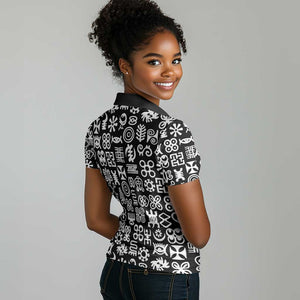 African Adinkra Women Polo Shirt - Mixed Pattern Symbols