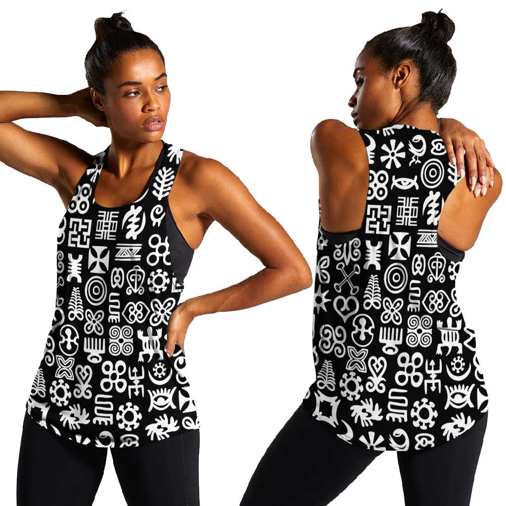 African Adinkra Women Racerback Tank - Mixed Pattern Symbols