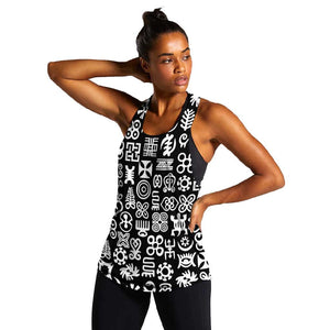 African Adinkra Women Racerback Tank - Mixed Pattern Symbols