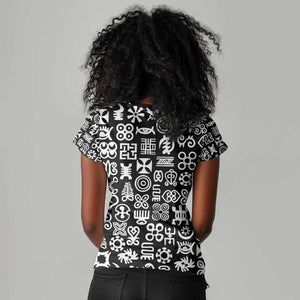 African Adinkra Women V-Neck T-Shirt - Mixed Pattern Symbols