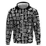 African Adinkra Zip Hoodie - Mixed Pattern Symbols