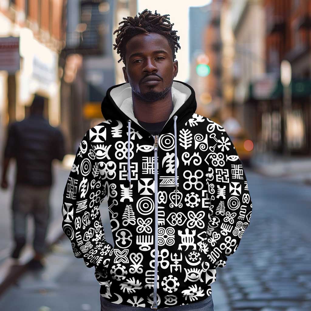 African Adinkra Zip Hoodie - Mixed Pattern Symbols