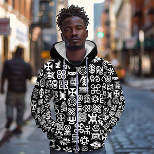 African Adinkra Zip Hoodie - Mixed Pattern Symbols