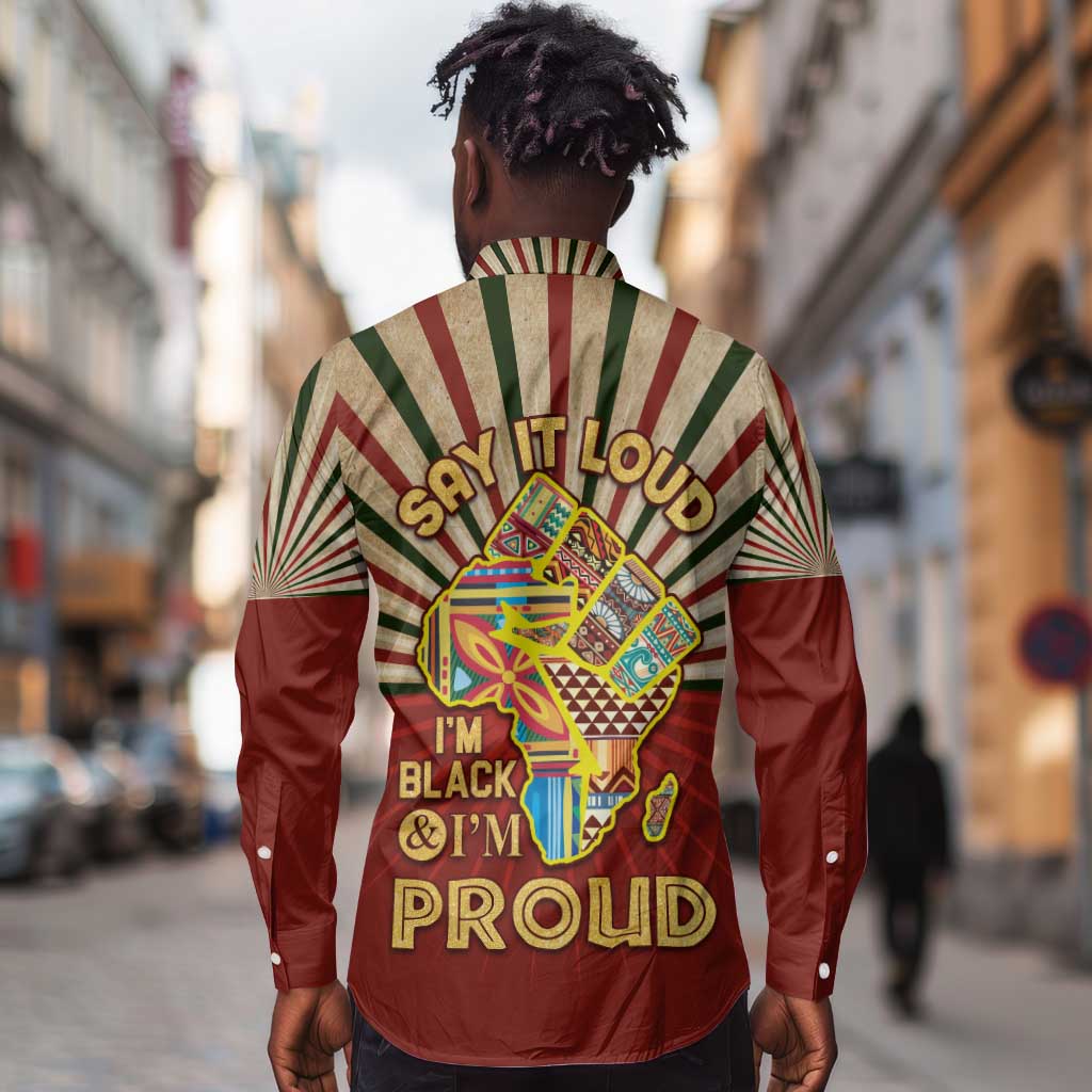 Proud African Long Sleeve Button Shirt - Hand Up Africa Map Art