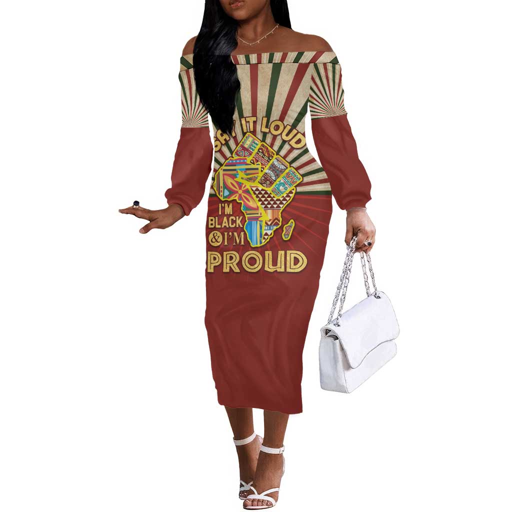 Proud African Off The Shoulder Long Sleeve Dress - Hand Up Africa Map Art