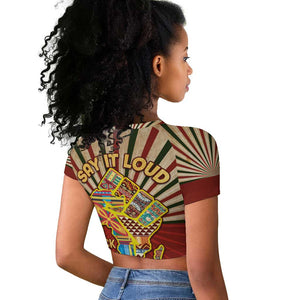 Proud African Raglan Cropped T shirt - Hand Up Africa Map Art