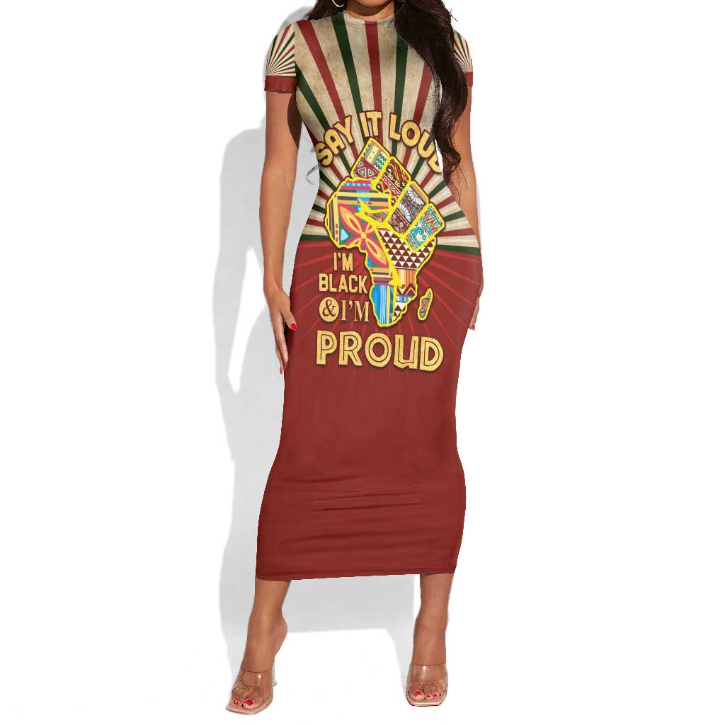 Proud African Short Sleeve Bodycon Dress - Hand Up Africa Map Art