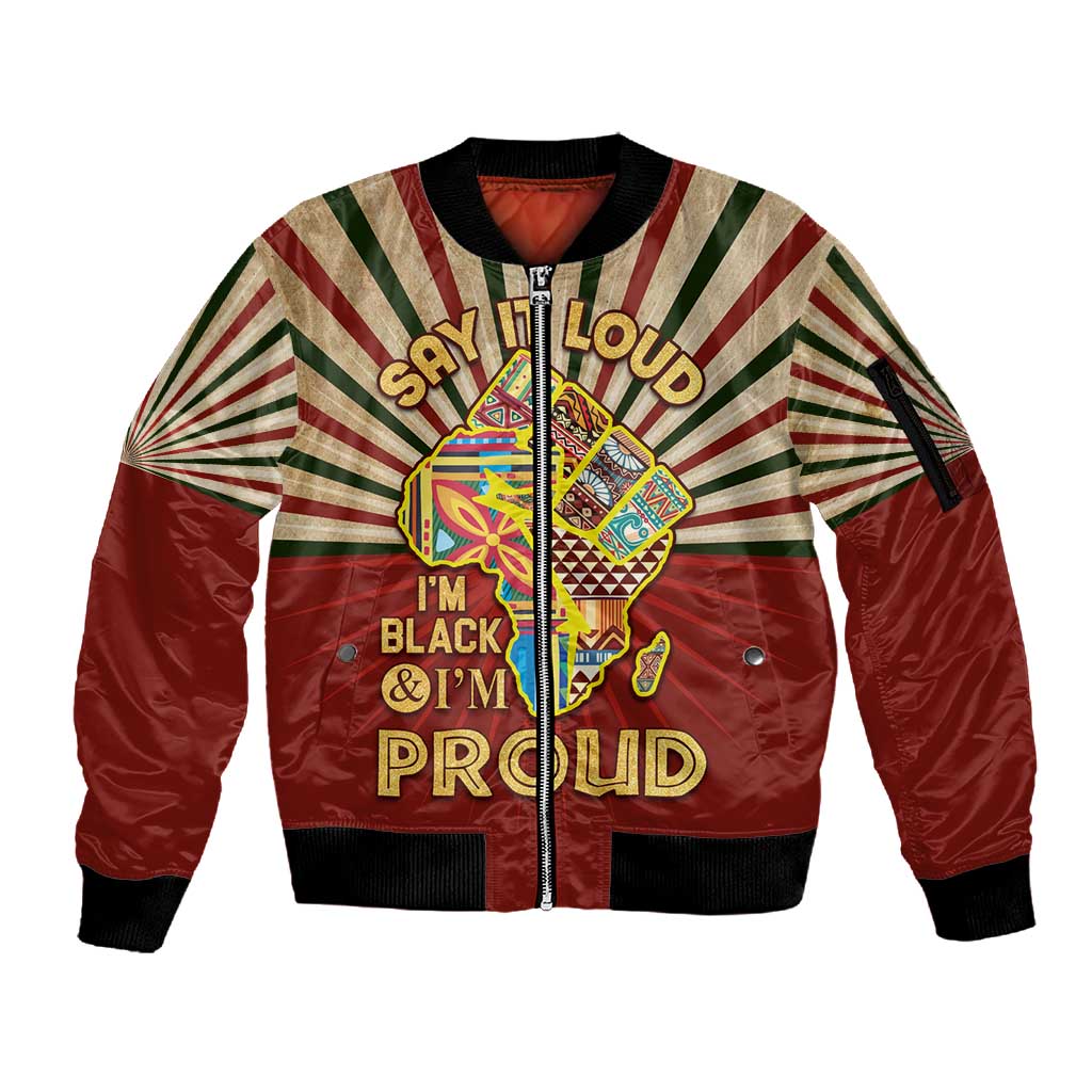 Proud African Sleeve Zip Bomber Jacket - Hand Up Africa Map Art