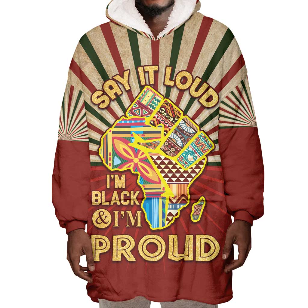 Proud African Wearable Blanket Hoodie - Hand Up Africa Map Art