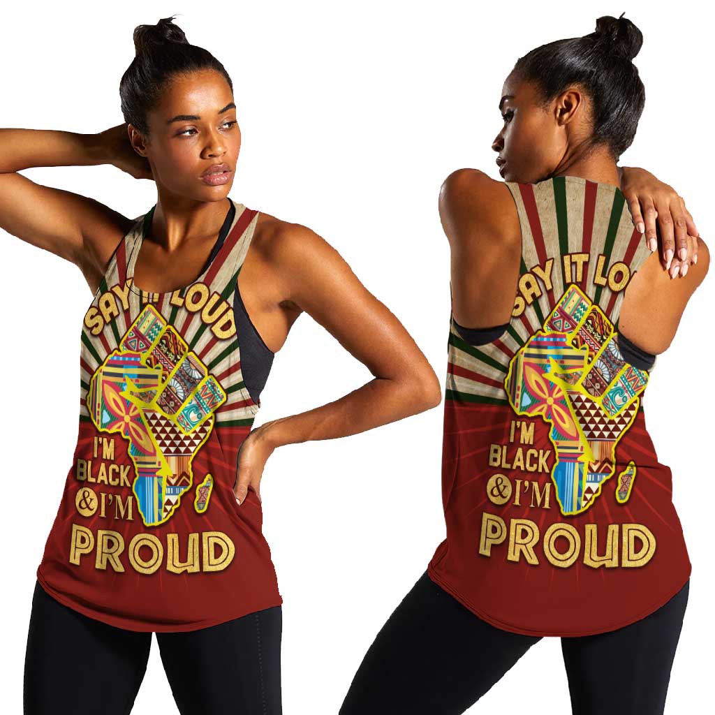 Proud African Women Racerback Tank - Hand Up Africa Map Art