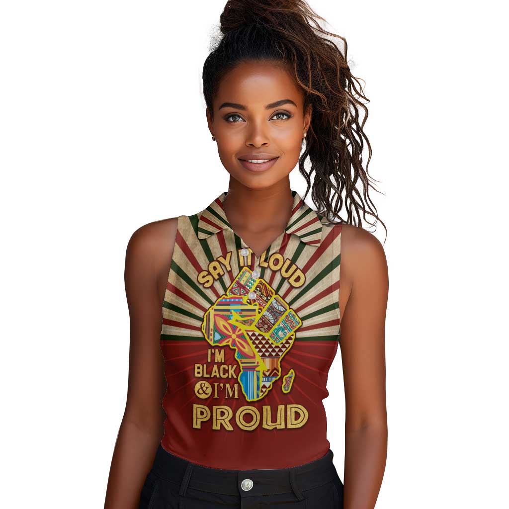 Proud African Women Sleeveless Polo Shirt - Hand Up Africa Map Art