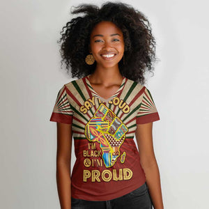 Proud African Women V-Neck T-Shirt - Hand Up Africa Map Art