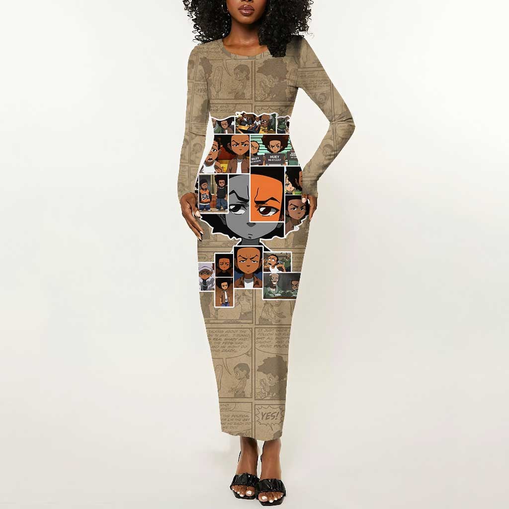Honoring Huey Freeman - African American Long Sleeve Bodycon Dress DT02