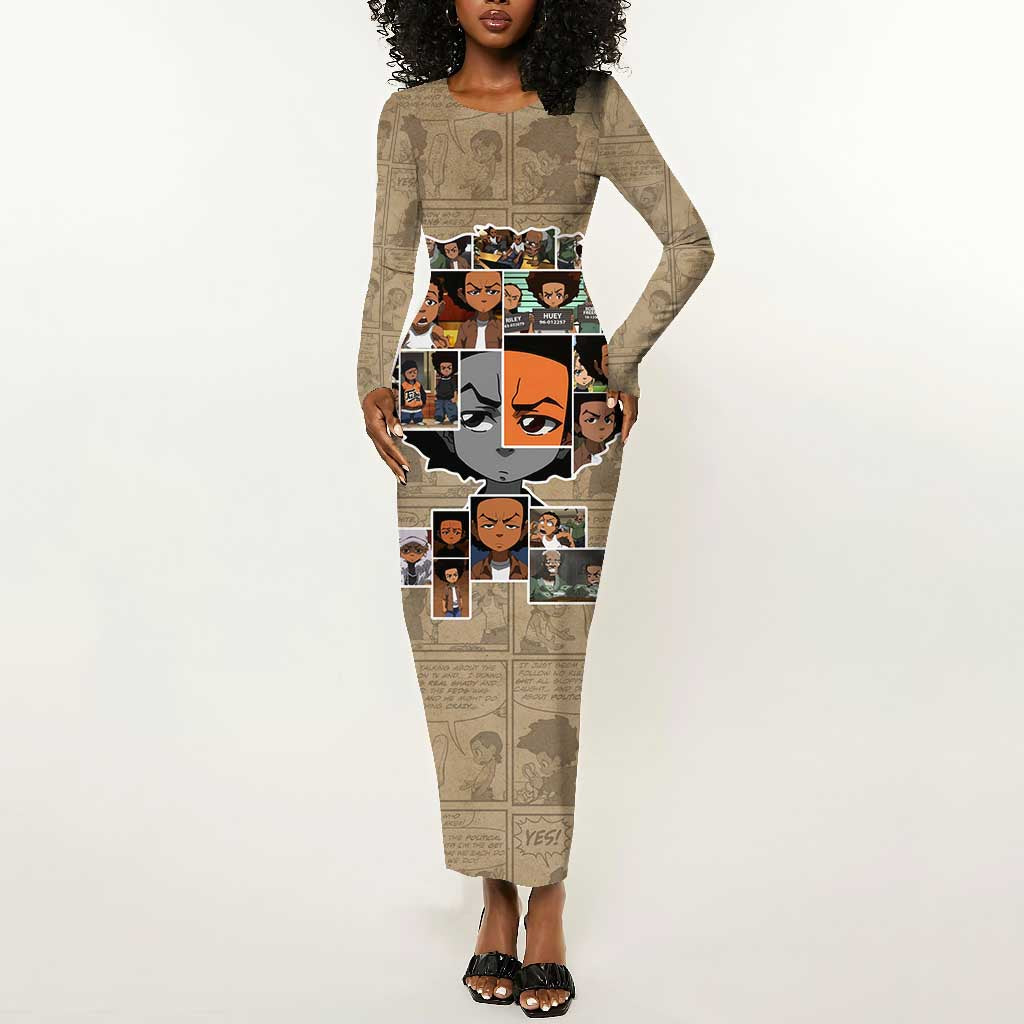 Honoring Huey Freeman - African American Long Sleeve Bodycon Dress