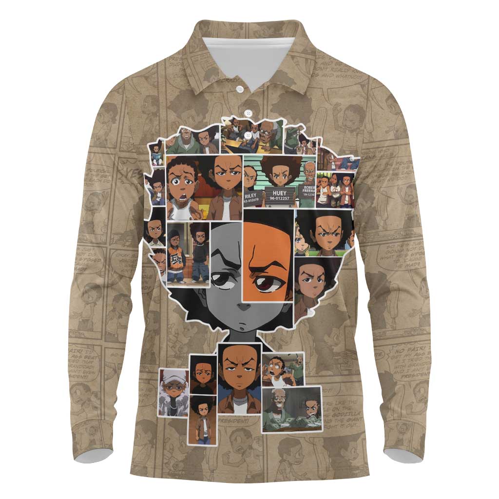 Honoring Huey Freeman - African American Long Sleeve Polo Shirt