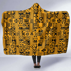 West African Yellow Art - Adinkra Culture Hooded Blanket