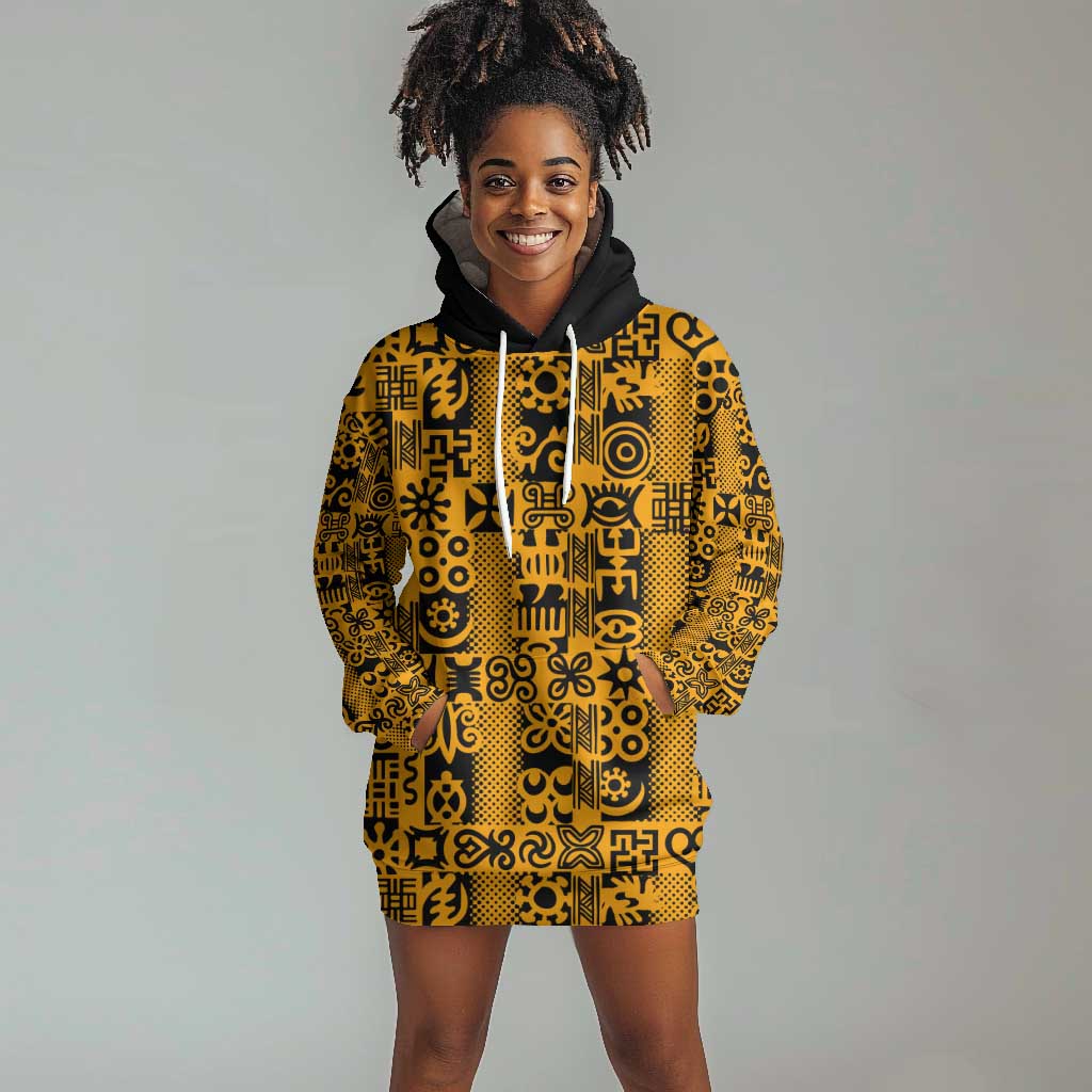 West African Yellow Art - Adinkra Culture Hoodie Dress