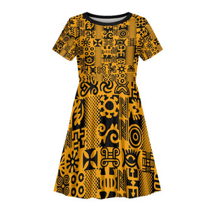 West African Yellow Art - Adinkra Culture Kid Short Sleeve Dress