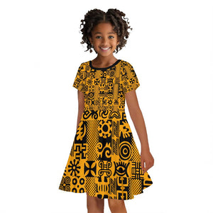 West African Yellow Art - Adinkra Culture Kid Short Sleeve Dress