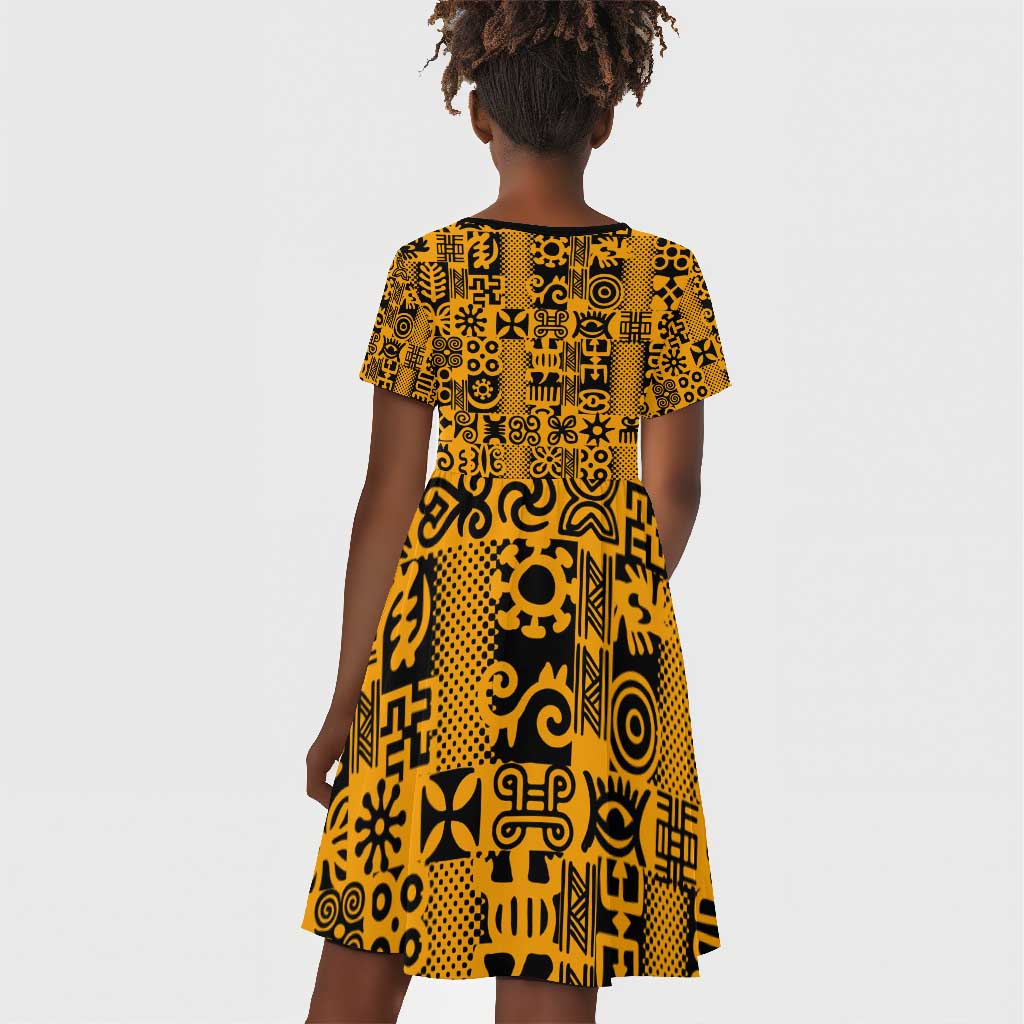 West African Yellow Art - Adinkra Culture Kid Short Sleeve Dress