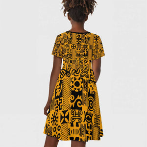 West African Yellow Art - Adinkra Culture Kid Short Sleeve Dress