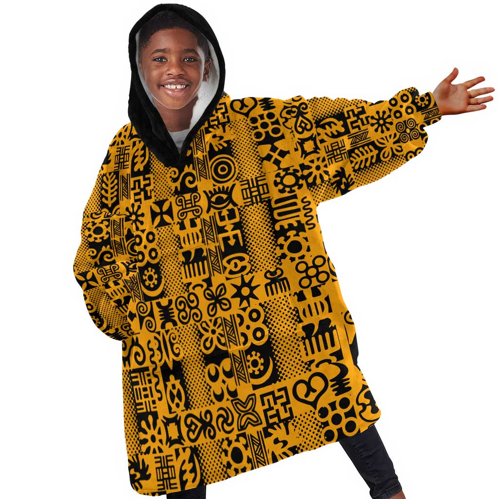 West African Yellow Art - Adinkra Culture KId Wearable Blanket Hoodie