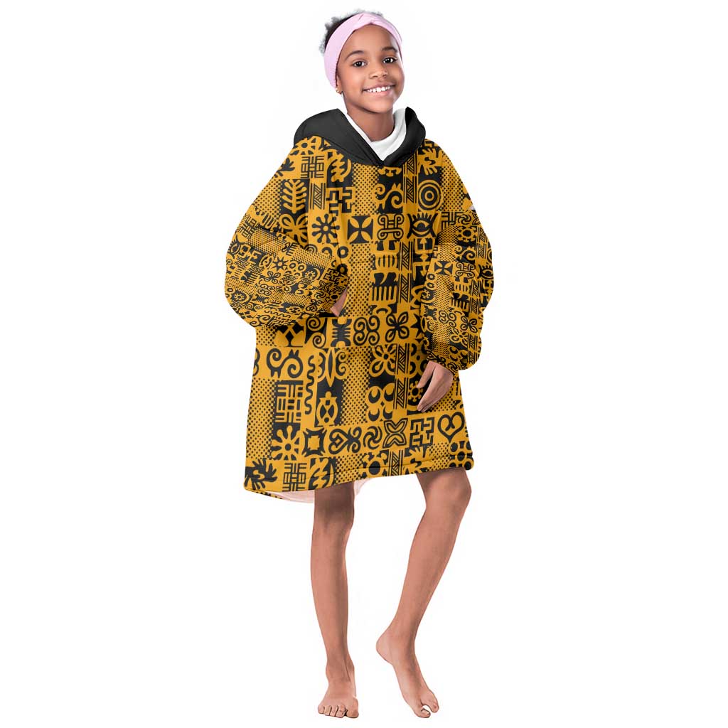 West African Yellow Art - Adinkra Culture KId Wearable Blanket Hoodie