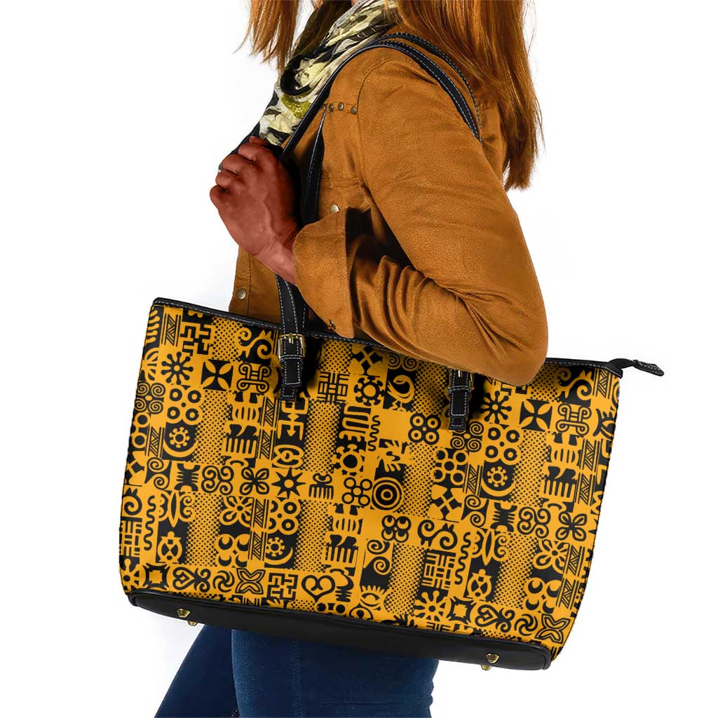 West African Yellow Art - Adinkra Culture Leather Tote Bag