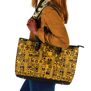 West African Yellow Art - Adinkra Culture Leather Tote Bag