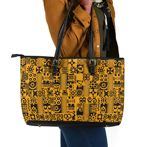 West African Yellow Art - Adinkra Culture Leather Tote Bag