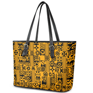 West African Yellow Art - Adinkra Culture Leather Tote Bag