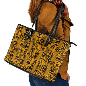 West African Yellow Art - Adinkra Culture Leather Tote Bag