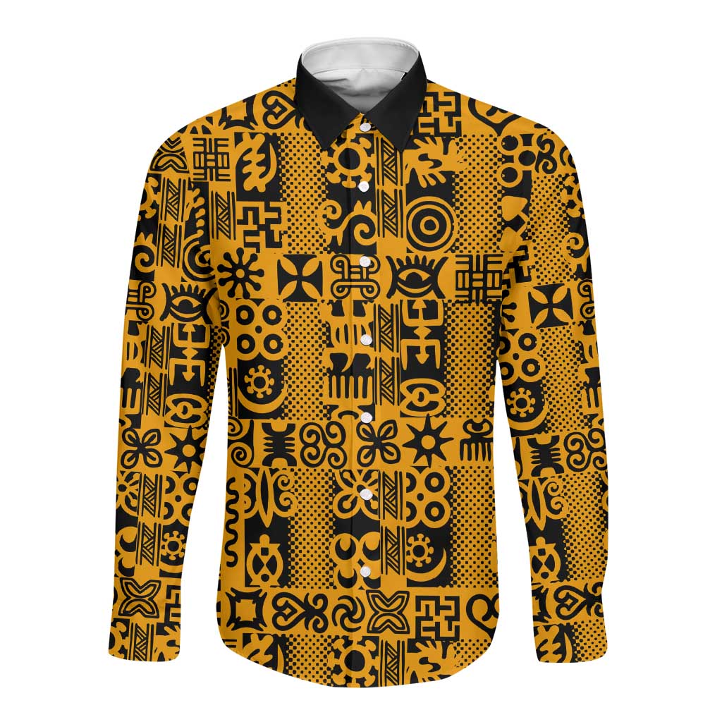 West African Yellow Art - Adinkra Culture Long Sleeve Button Shirt