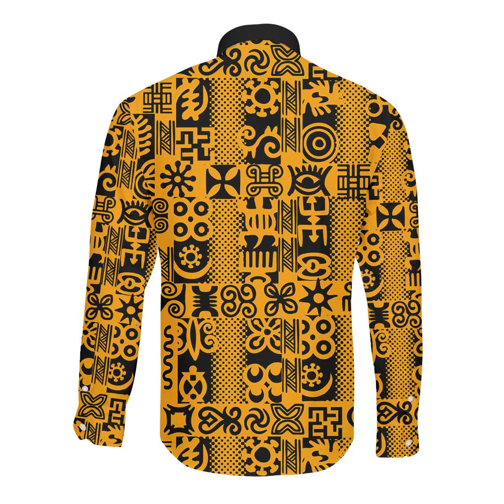 West African Yellow Art - Adinkra Culture Long Sleeve Button Shirt