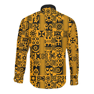 West African Yellow Art - Adinkra Culture Long Sleeve Button Shirt