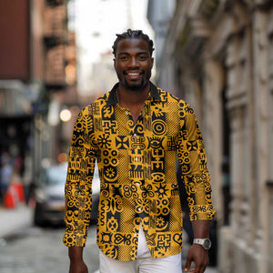 West African Yellow Art - Adinkra Culture Long Sleeve Button Shirt