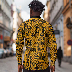 West African Yellow Art - Adinkra Culture Long Sleeve Button Shirt