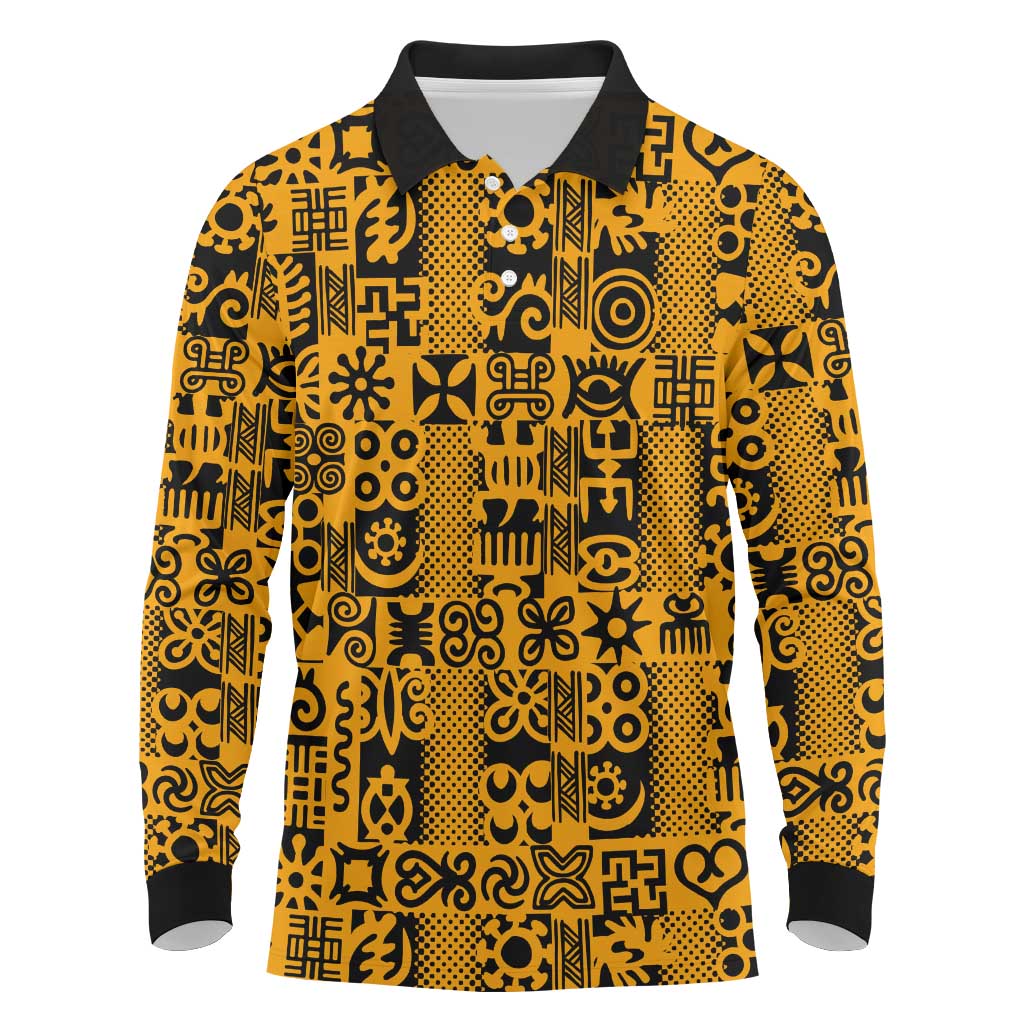 West African Yellow Art - Adinkra Culture Long Sleeve Polo Shirt