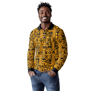 West African Yellow Art - Adinkra Culture Long Sleeve Polo Shirt