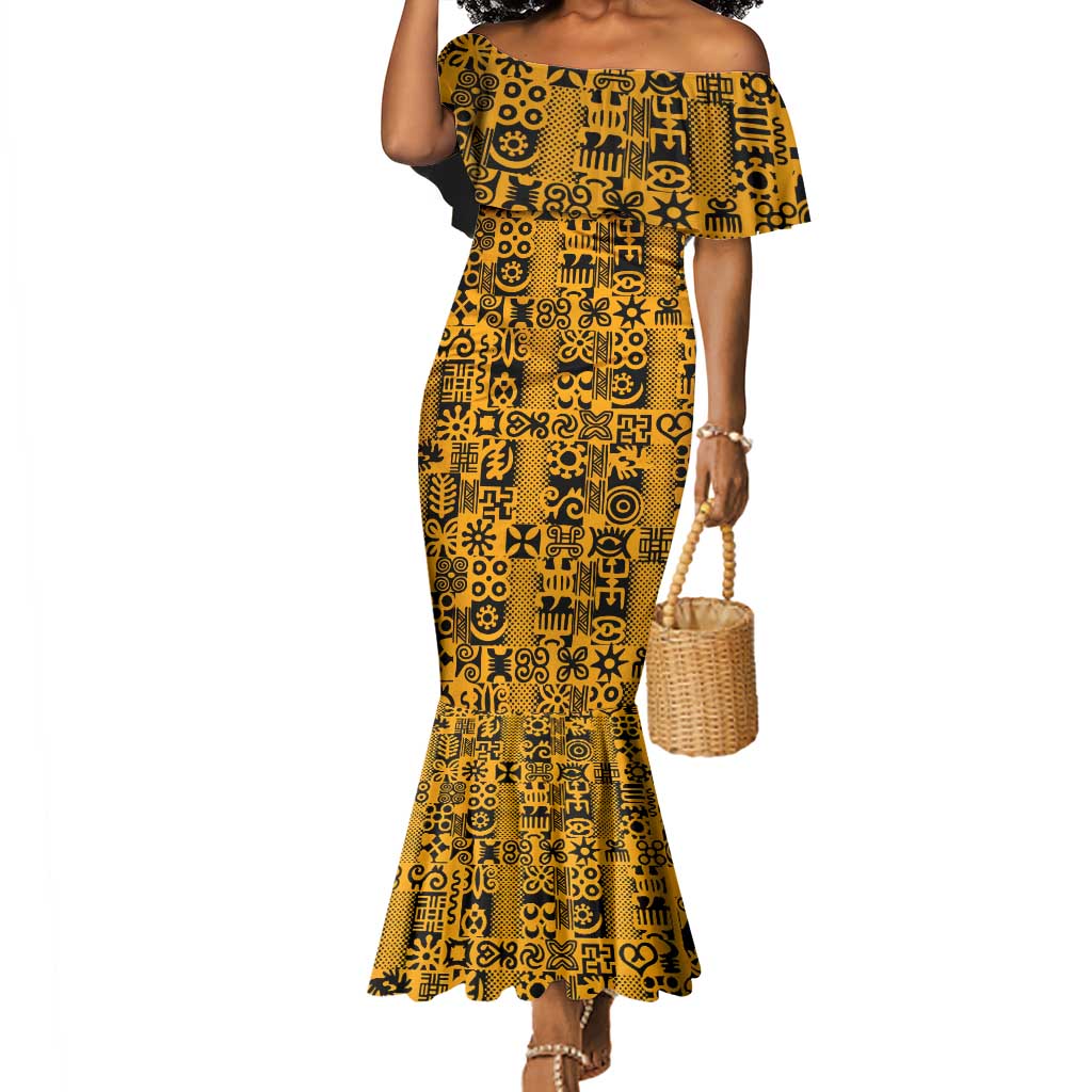 West African Yellow Art - Adinkra Culture Mermaid Dress