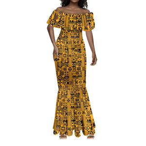 West African Yellow Art - Adinkra Culture Mermaid Dress