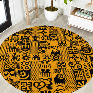 West African Yellow Art - Adinkra Culture Round Carpet